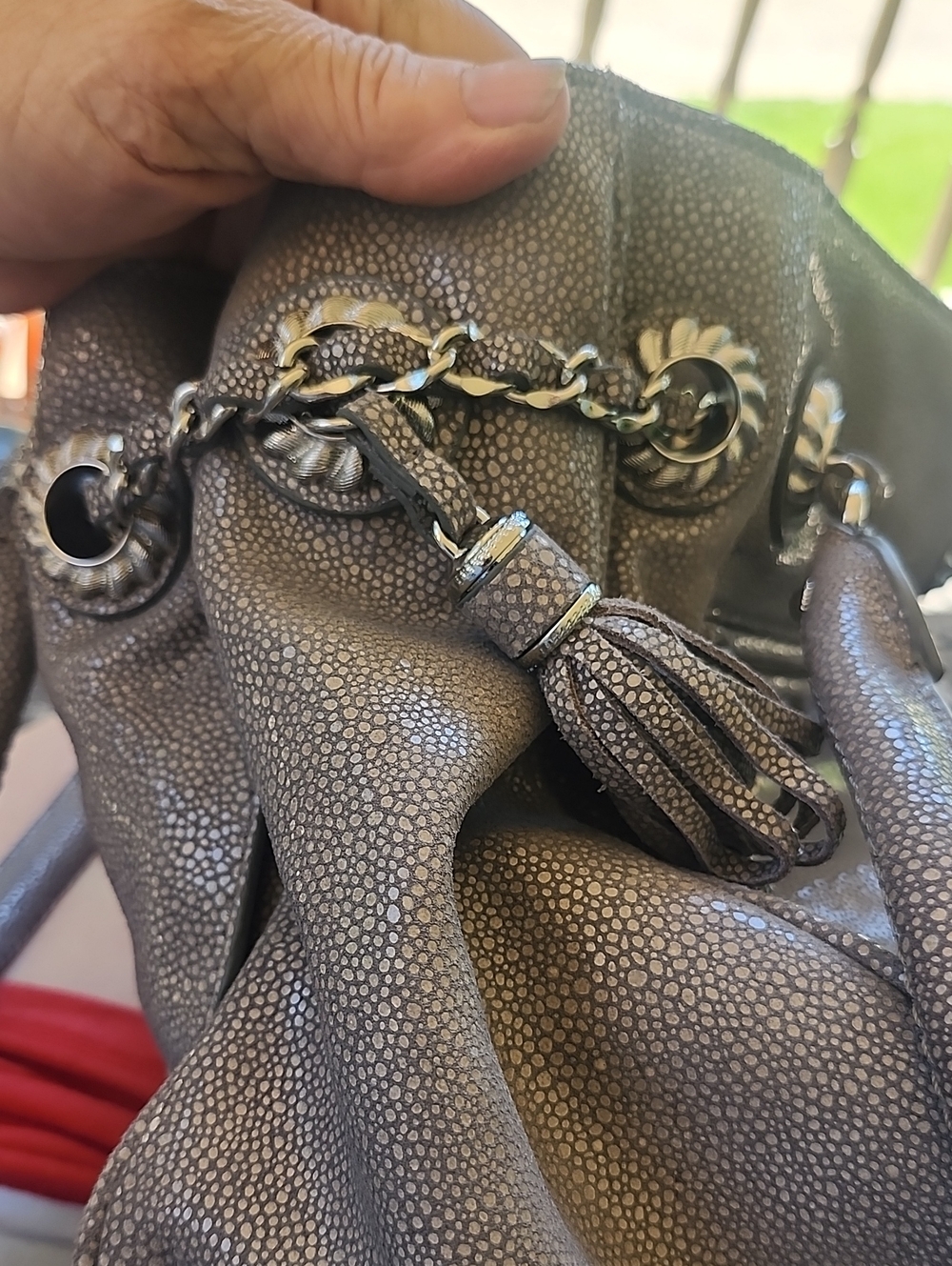 Judith Ripka  Metallic Pebbled Shoulder Bag - Silver Gray - Picture 11 of 13